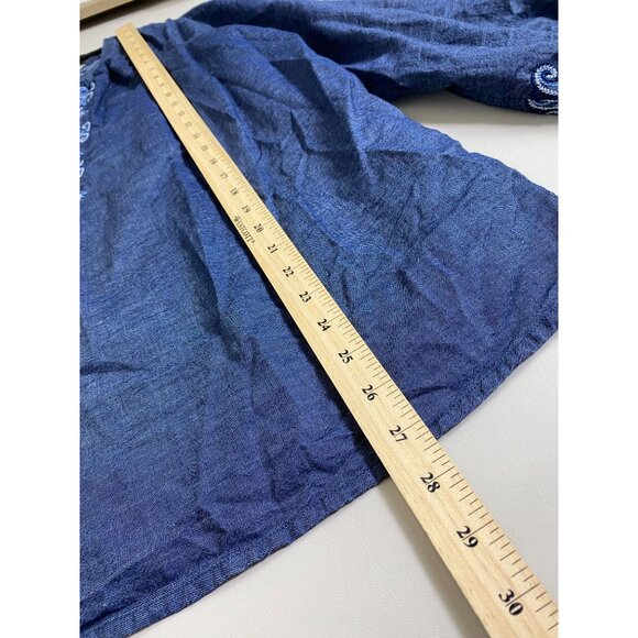 Chicos‎ 2 Blue Embroidered Long Sleeve Tunic Boho Top Size Large Peasant Prairie - Picture 5 of 15